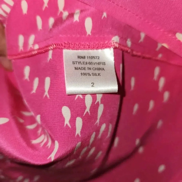 Twelfth Street by Cynthia Vincent Dress Size Small Pink White Fish Patterns Silk - Picture 4 of 10